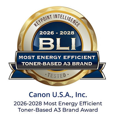 Canon has been recognized by Keypoint Intelligence with the 2026-2028 Most Energy Efficient Toner-Based A3 Brand Award.