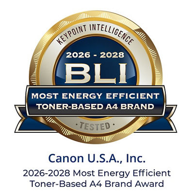 Canon has been recognized by Keypoint Intelligence with the 2026-2028 Most Energy Efficient Toner-Based A4 Brand Award.