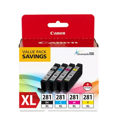 CLI-281 XL Black, Cyan, Magenta & Yellow 4 Ink Pack