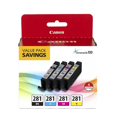CLI-281 Black, Cyan, Magenta & Yellow 4 Ink Pack