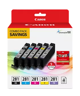 CLI-281 Combo Ink Pack with Glossy Photo Paper (20 Sheets, 5 in. x 5 in.)