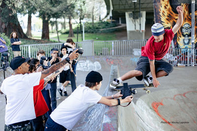 Atiba and a Class Photographing a Skateboarder