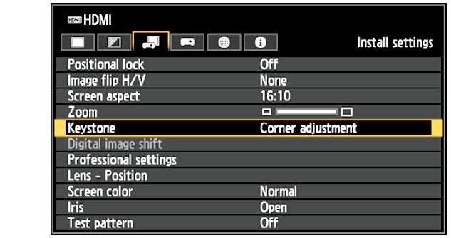 Adjusting Keystone Distortion WUX7000Z / WUX6600Z / WUX5800Z