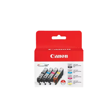 CLI-221 Black, Cyan, Magenta & Yellow 4 Color Ink Pack