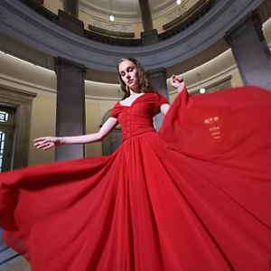 Person Wearing a Red Dress