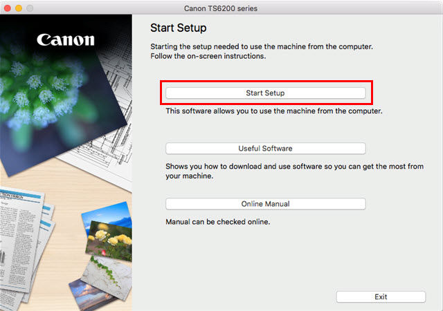 Start Setup selected on Start Setup screen.