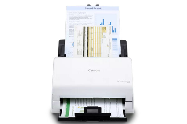 imageFORMULA R30 - Vue de face pendant la numérisation