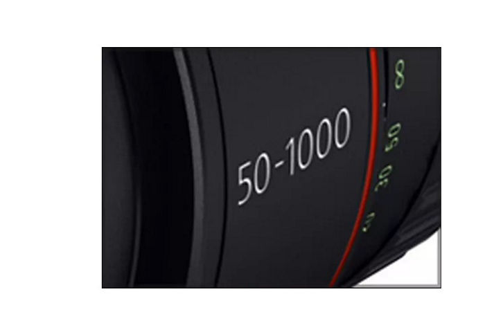Close‑up of CINE‑SERVO 50–1000mm lens body with focal length marking