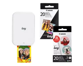 IVY 2 Mini Photo Printer Pure White + ZINK Photo Paper + Pre-Cut Circle Sticker Bundle