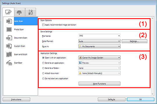 figure: Settings dialog box