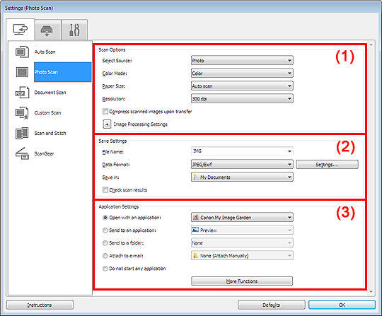 Settings dialog box