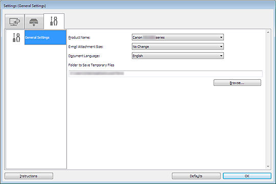 figure: Settings dialog box