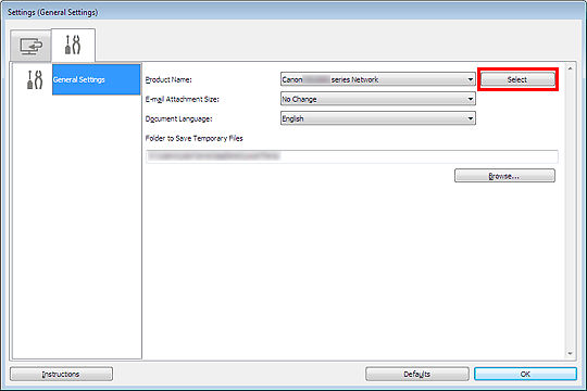 figure: Settings dialog box