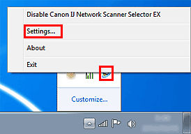 figure: IJ Network Scanner Selector EX menu