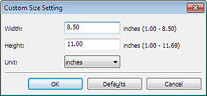 figure: Custom Size Setting dialog box