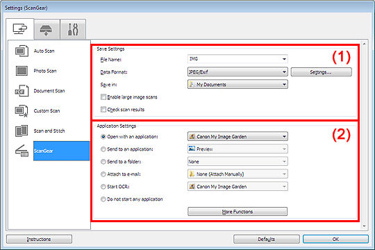 Manage Tasks From the ScanGear Settings Screen