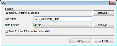 figure: Save dialog box (Scan view)