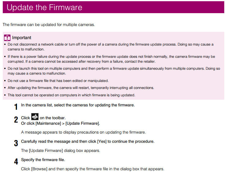 Network Camera Camera Management - Update the Firmware