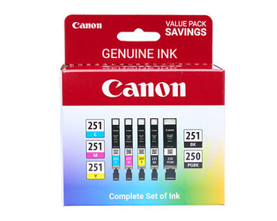 Canon - PG-250/CLI-251 5-Pack Standard Capacity - Pigment Black, Black, Cyan, Magenta, Yellow Ink Cartridges - Black/Cyan/Magenta/Yellow