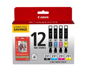 CLI-251 Black, Cyan, Magenta, & Yellow Combo Ink Pack with Photo Paper Plus Glossy II (50 Sheets, 4 in. x 6 in.)