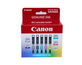 CLI-251 Gray, Black, Cyan, Magenta & Yellow 5 Ink Pack