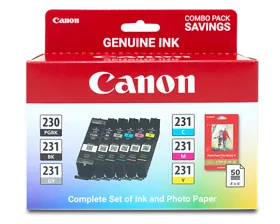 PGI-230/CLI-231 Combo Ink Pack with Photo Paper Glossy (50 Sheets, 4x6)