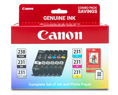 PGI-230/CLI-231 Combo Ink Pack with Photo Paper Glossy (50 Sheets, 4x6)