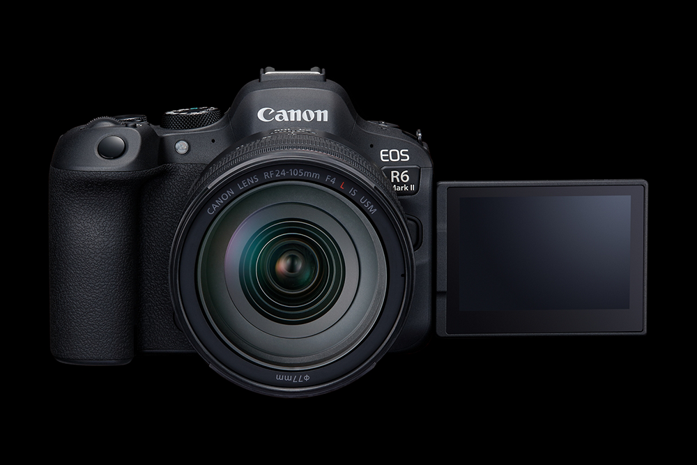EOS R6 Mark II Front View with LCD Screen