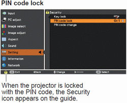 Settings - Security (Key lock and PIN code lock)
