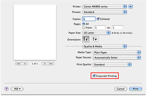 Printing in Monochrome (Grayscale) - Mac