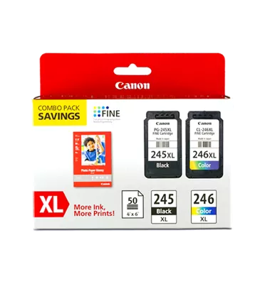 PG-245/CL-246 XL Combo Ink Pack with Photo Paper Glossy (50 Sheets, 4 x 6)