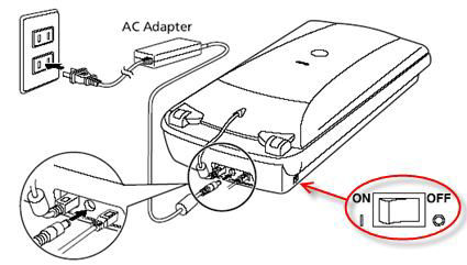 Power the scanner on using the power button or switch (8400F