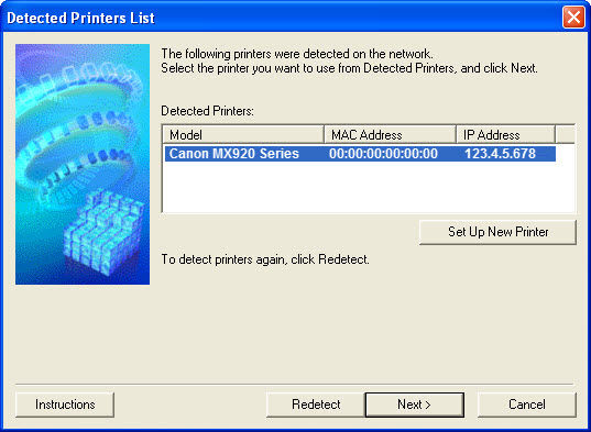Detected printers list