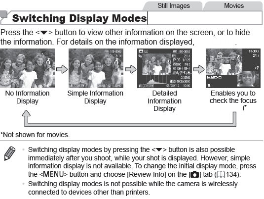 Switching Display Modes Movies and Stills