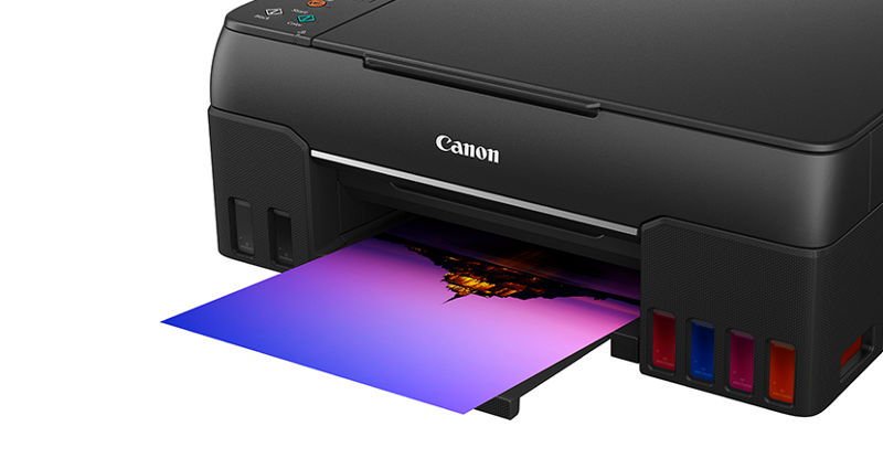 PIXMA G620 - Vue de face de l’imprimante et de l’impression photo