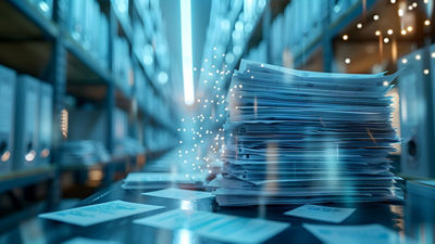 Stack of paper documents ready for digitization