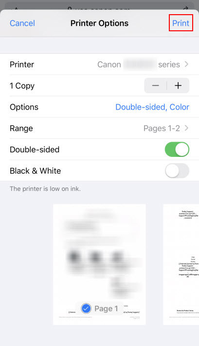AirPrint for iPhone or iPod Touch