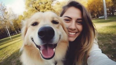 Person with Dog Taking a Selfie