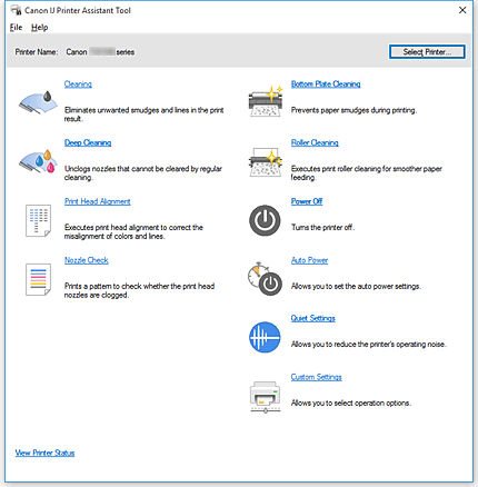 Canon IJ Printer assistant tool home screen