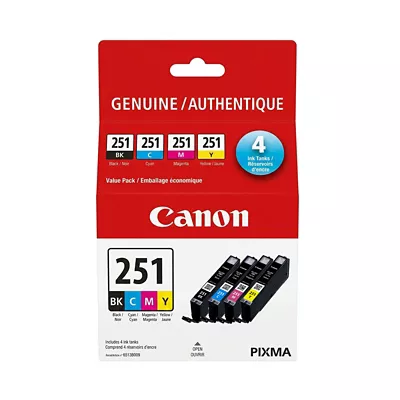 CLI-251 Black, Cyan, Magenta, and Yellow Ink Value Pack