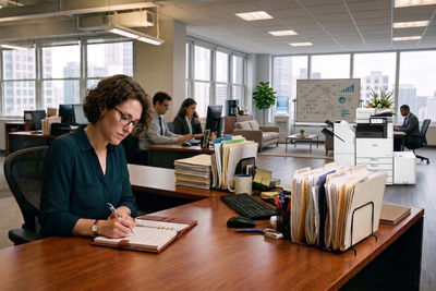 woman working at a desk
