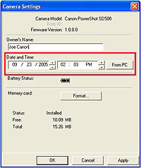 Checking and changing the camera settings (time, date, memory card free ...