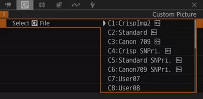 Camera screen capture of CrispImg2 Preset