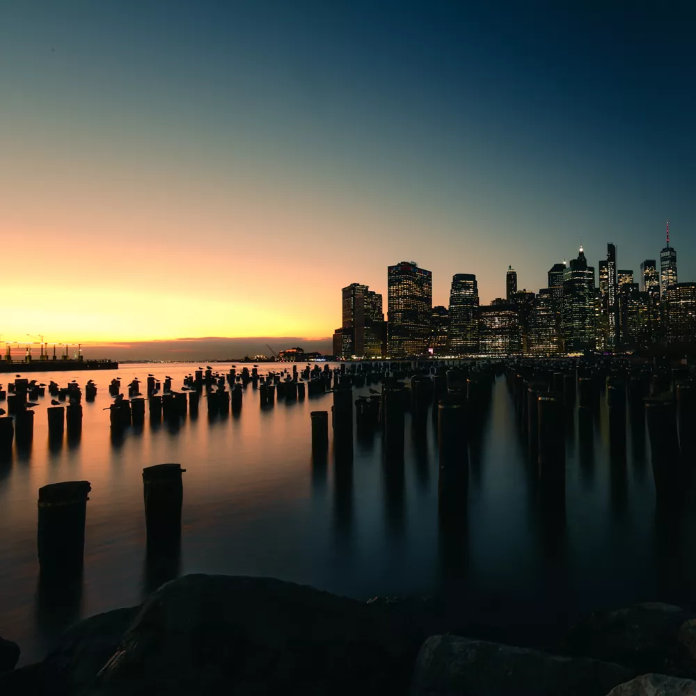 Night image of pier and cityscape