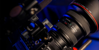 crop of RF-EF mount adapter and EF 11-24mm lens on a C70