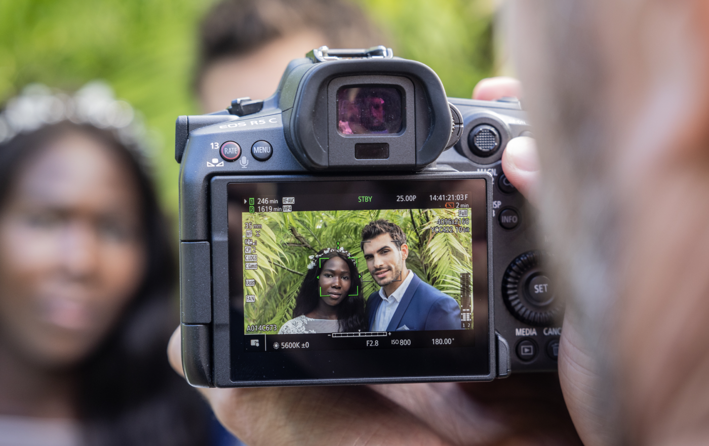 LCD screen showing a couple posing