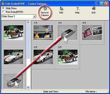 Setting up slide shows on the camera using ZoomBrowser EX 5.x