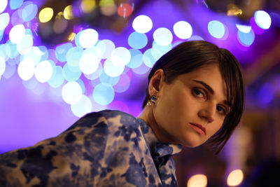 Woman in a Blue Flower Shirt