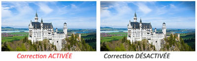 Comparaison montrant la correction d’objectif activée et désactivée pour la clarté d’image