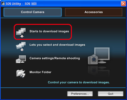 How to download images from the camera to a computer using EOS 